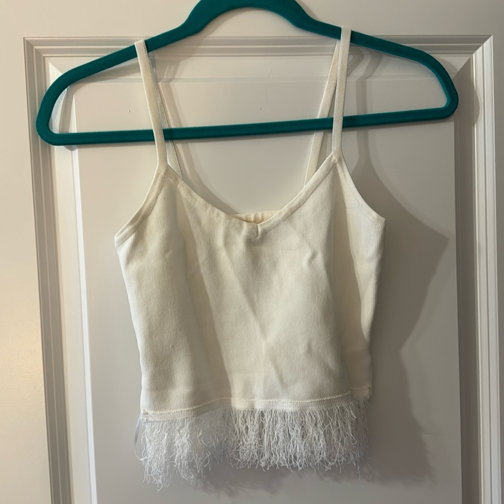 White Fringe Crop Tank Top